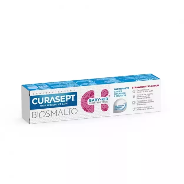 CURASEPT Biosmalto Baby-kid, vaikiška dantų pasta su fluoru, braškių skonio, 50 ml