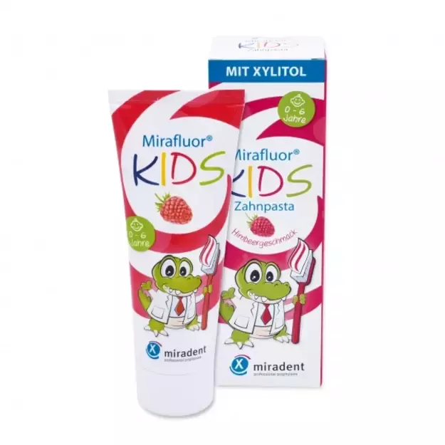 Vaikiška dantų pasta HAGER&WERKEN Mirafluor Kids, 0-6 m., su 1000 ppm fluoro, aviečių skonio, 75 ml