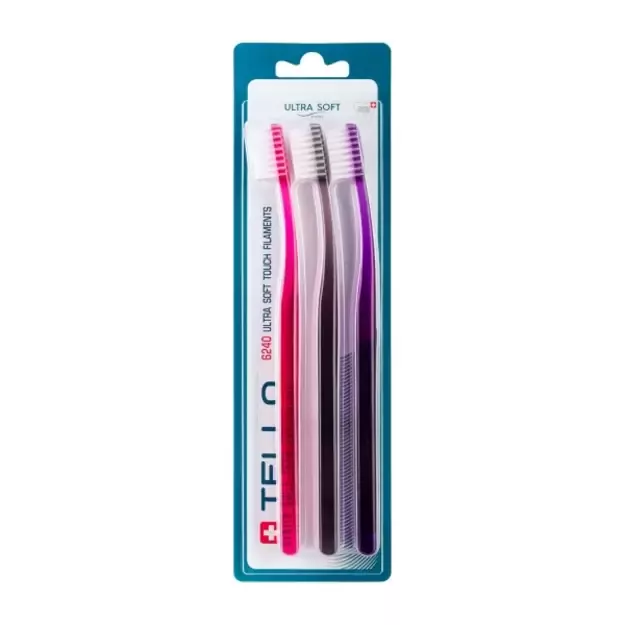 Dantų šepetėlių rinkinys, TELLO 6240 TRIO Ultra Soft, labai minkšti, 3 vnt