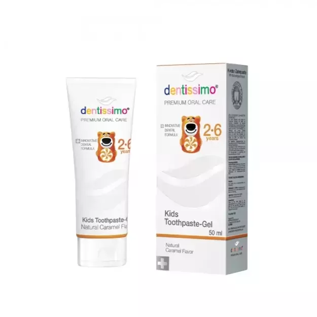 Vaikiška dantų pasta DENTISSIMO Kids, 2-6 m., karamelės skonio, 50 ml